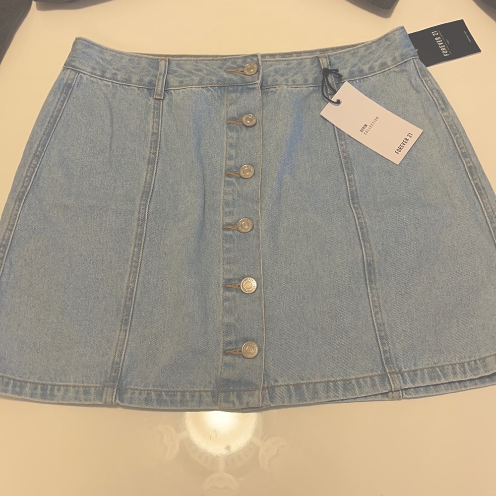 Light denim skirt button down